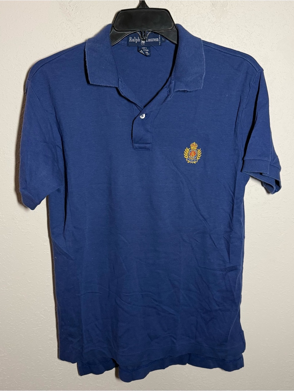Men’s L Blue Ralph Lauren Retro Preppy Logo Business Casual Short Sleeve Polo